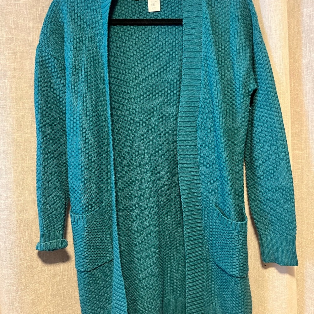 Max Studio Turquoise Open-Front Cardigan
